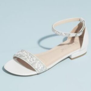 Flat Satin Sandals with Crystal-Embellished Straps | David’s Bridal