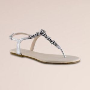 Stone-Embellished T-Strap Flat Sandals | David’s Bridal