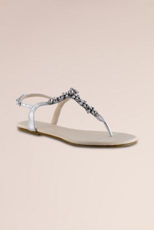 Stone-Embellished T-Strap Flat Sandals | David’s Bridal